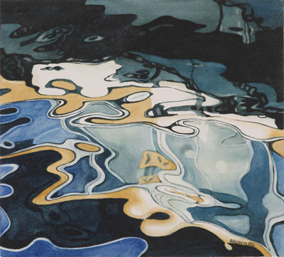 Bronwen Schalkwyk's OIL ON WATER 1 - 208mm x 190mm watercolour by Bronwen Schalkwyk
