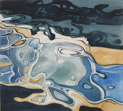 Bronwen Schalkwyk's OIL ON WATER 2 - 208mm x 190mm watercolour by Bronwen Schalkwyk