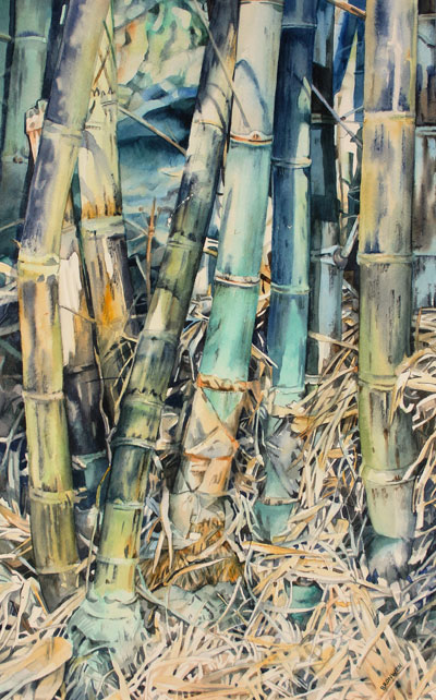 Bronwen Schalkwyk's RUSTLING REEDS - 285mmx450mm watercolour by Bronwen Schalkwyk