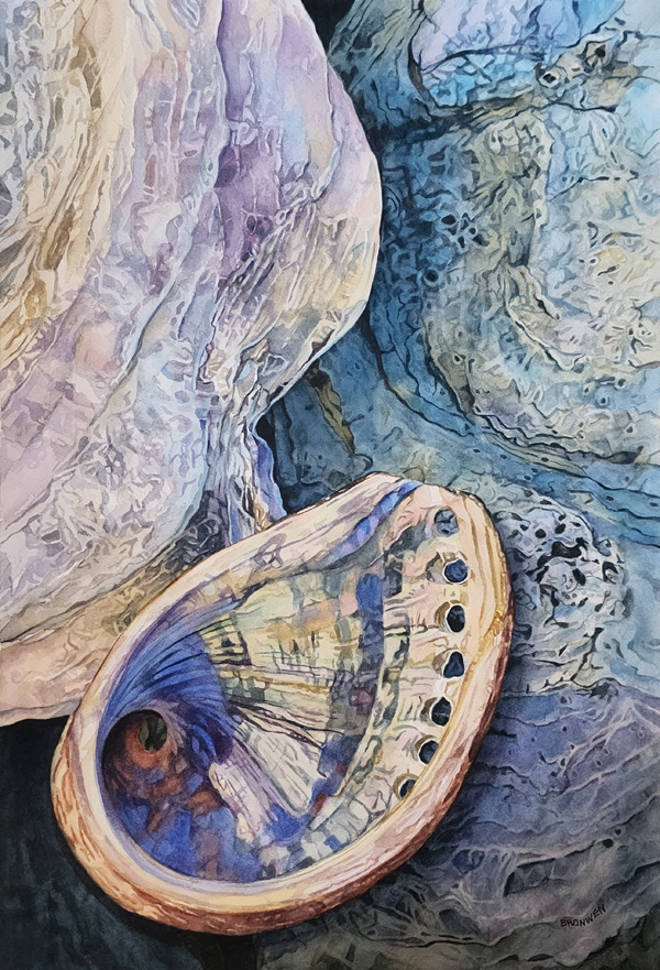 Bronwen Schalkwyk's WHIMSICAL WINGED SHELL - watercolour by Bronwen Schalkwyk