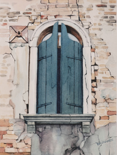 Bronwen Schalkwyk's WINDOWS IN TIME 6 - 140mmx185mm watercolour by Bronwen Schalkwyk